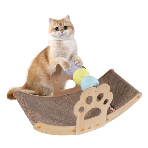 Ecoggeder Katzenkratzbrett 59 * 26 * 30 cm Katze Kratzer Bett mit Ballspielzeug Kratzbrett Katzen für Wohnzimmer, Tierhandlungen und Katzencafés von Ecoggeder