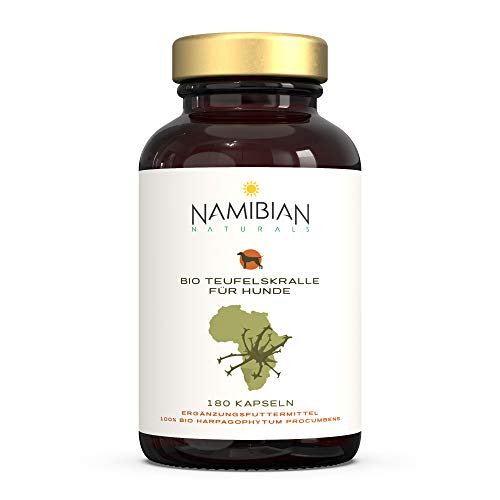 Bio Teufelskralle Kapseln für Hunde - Bio & Fair Trade Zertifiziert - 180 Kapseln mit je 700 mg hochdosiert - Harpagophytum procumbens von Namibian Naturals