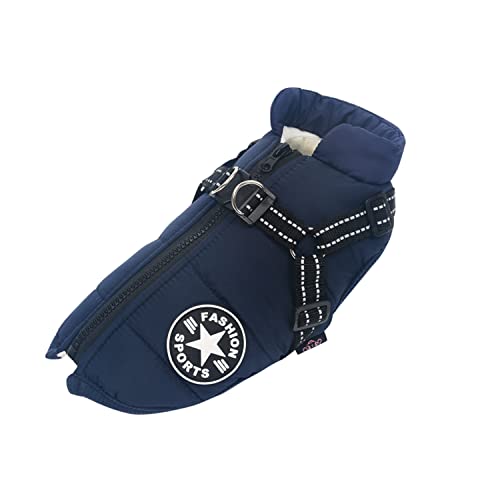 Ectkuee Hundejacke Winterweste Jacken, Hundemantel mit Geschirr, Hundemantel für Kleine Hunde Hundemantel Wasserdicht Maschinen Waschbarer Reflektierender Streifen Design Haltbarer D-Ring (blue-L) von Ectkuee