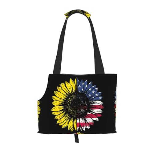 Tragetasche für Haustiere, Hunde, Motiv: Sonnenblume, amerikanische Flagge, für kleine Hunde, Katzen und Kaninchen von EdWal