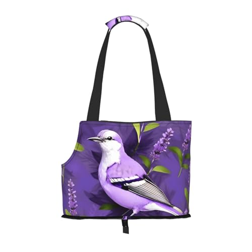 Tragetasche für kleine Hunde, Katzen und Kaninchen, Motiv: Vogel in violettem Lavendel, Blumendruck, für Hunde und Katzen von EdWal