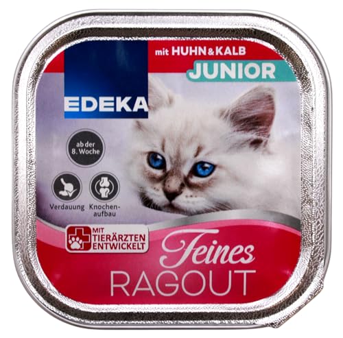 Edeka Katzenfutter Feines Ragout Junior mit Huhn und Kalb, 16er Pack (16 x 100g) von Edeka