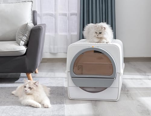 Katzentoilette für Haustiere mit automatischem Verschluss, geräumig für große Katzen, Belastung 12 kg, auslaufsicher, Weiß von Edelweiss Beauty