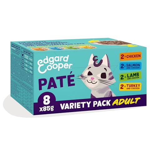 Edgard Cooper Paté für Katzen, Multipack, (Huhn/Lamm/Lachs,Truthahn 8 x 85g), ohne Getreide Nutrition, schmackhafte und ausgewogene Ernährung, Hochwertige Proteine von Edgard Cooper