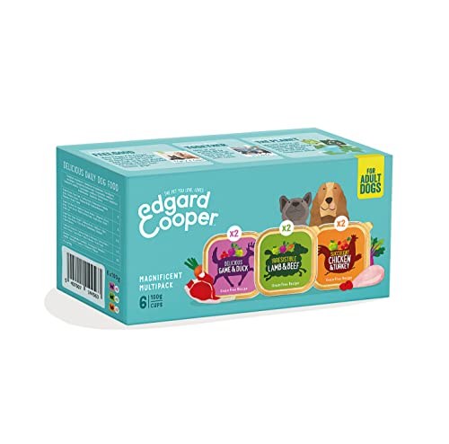 Edgard & Cooper Dose Patée Erwachsener Hund ohne Getreide Nutrition, Gesunde, schmackhafte und ausgewogene Ernährung, Hochwertige Proteine (Multipack, 6x100g - Huhn/Lamm/Wild) von Edgard Cooper