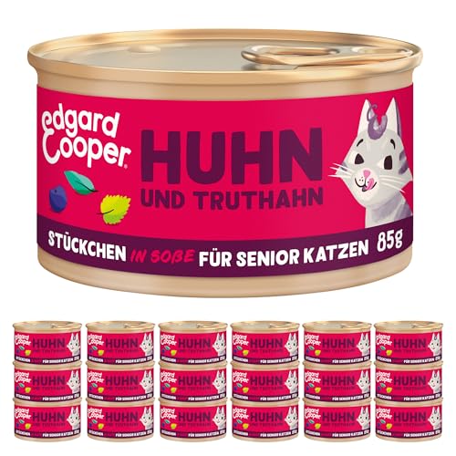 Edgard & Cooper Nassfutter für Senior Katzen (Truthahn & Huhn, 85g x 18), Getreidefrei, voll von frischem Fleisch, natürlichen Zutaten, geeignet für sterilisierte & aktive Katzen, hoher Proteingehalt von Edgard Cooper