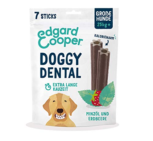 Edgard & Cooper Leckerlis Dental Stick Großer Hund Naturbelassen 7 Kausticks Zahnpflege Minze & Erdbeere, Einmal täglich, Kalorienarm, Langes Kauen Effektiv, Frischer Atem von Edgard Cooper