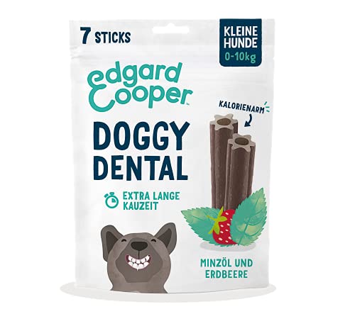 Edgard & Cooper Leckerlis Dental Stick für kleine Hunde Natural 7 Kausticks Zahnpflege Minze & Erdbeere, Einmal täglich, Kalorienarm, Langes Kauen Effektiv, Frischer Atem von Edgard Cooper