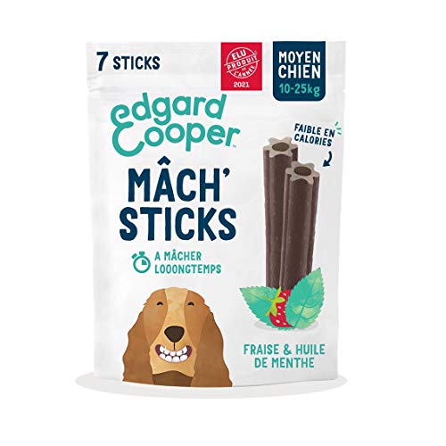 Edgard & Cooper Leckerlis Dental Stick für mittelgroße Hunde, natürlich, 7 Stäbchen zur Zahnhygiene, Minze & Erdbeere, Einer pro Tag, kalorienarm, langes Kauen effektiv, frischer Atem von Edgard Cooper