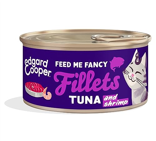 Edgard & Cooper Nassfutter für Katzen, Erwachsene, (Thunfisch & Garnelen, 70 g x 24), Filets für Katzen, sterilisiert und aktiv, getreidefrei, natürliche Zutaten, frisches Fleisch, von Edgard Cooper