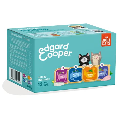 Edgard & Cooper Natürliche frische Fleischpastete für Katzen – Multipack Huhn/Lachs/Lamm/Truthahn 85 g (Packung mit 8 Stück) – natürliche Zutaten, leckeres frisches Fleisch und 0% Zucker von Edgard Cooper