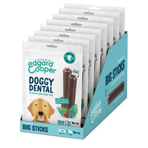 Edgard & Cooper Treats 56 Zahnstäbchen für große natürliche Hunde, 20,3 x 17,8 cm, Zahnhygiene, Minze und Erdbeere, eine pro Tag, kalorienarm, Lange Kauwirksamkeit, frischer Atem von Edgard Cooper