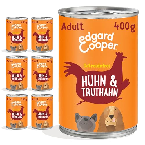 Edgard & Cooper Nassfutter für Hunde (Huhn & Truthahn, 400g x 6), Getreidefrei, natürliche Zutaten und frisches Fleisch, voller essentieller Aminosäuren von Edgard Cooper