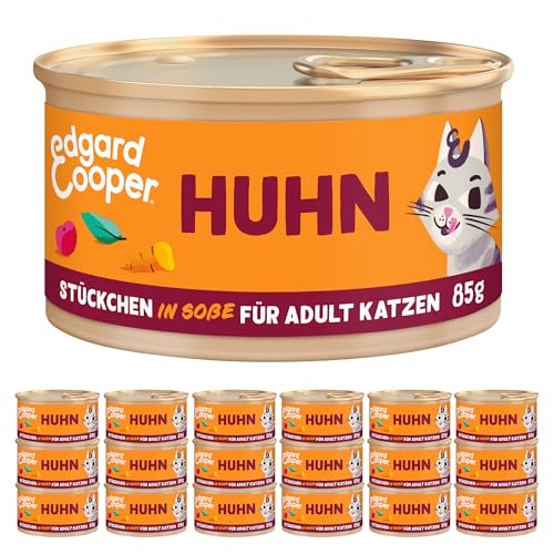 Edgard & Cooper Nassfutter für Katzen, (Huhn, 85g x 18), Getreidefrei, voll von frischem Fleisch und natürlichen Zutaten, geeignet für sterilisierte und aktive Katzen, hoher Proteingehalt von Edgard Cooper