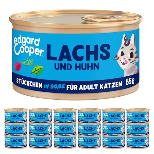 Edgard & Cooper Nassfutter für Katzen, (Lachs & Huhn, 85g x 18), Getreidefrei, voll von frischem Fleisch und natürlichen Zutaten, geeignet für sterilisierte und aktive Katzen, hoher Proteingehalt von Edgard Cooper