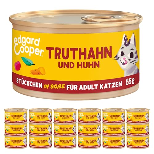 Edgard & Cooper Nassfutter für Katzen, (Truthahn & Huhn, 85g x 18), Getreidefrei, voll von frischem Fleisch und natürlichen Zutaten, geeignet für sterilisierte und aktive Katzen, hoher Proteingehalt von Edgard Cooper