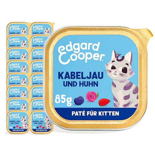 Edgard & Cooper Kitten Nassfutter, (Kabeljau & Huhn, 85g x 16), Getreidefrei, voll von frischem Fleisch und Fisch, natürliche Zutaten, geeignet für sterilisierte & aktive Katzen, hoher Proteingehalt von Edgard Cooper