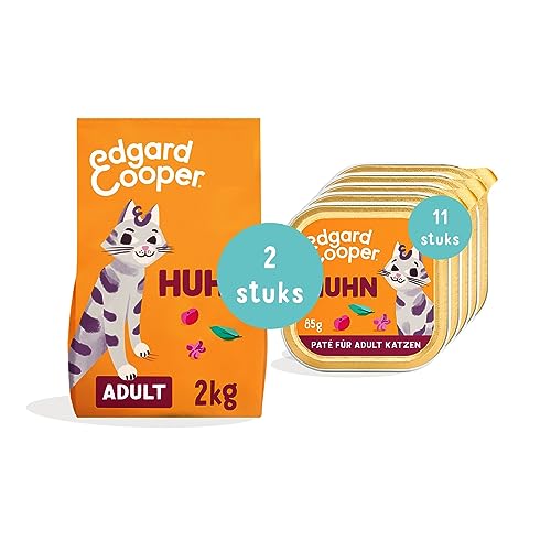 Edgard & Cooper Katzenfutter getreidefrei Trockenfutter hochwertiges Katzenfutter ohne Getreide Adult Huhn 2kg + Edgard & Cooper Stückchen in Soße Katzenfutter Huhn 85gx18 von Edgard Cooper