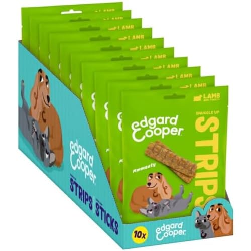 Edgard Cooper Hundeleckerli, Snuggle Up Strips (Lamm & Truthahn 75g x 10) Adult & Welpen Leckerlis, Getreidefrei, Natürliche Zutaten, hoher Proteingehalt und frisches Fleisch von Edgard Cooper