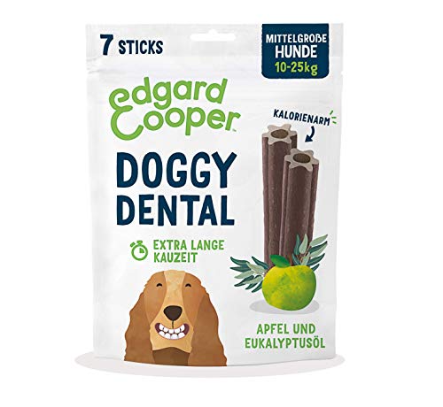 Edgard & Cooper Snacks Dental Stick Medium Dog Natural 7 Kausticks Zahnpflege Eukalyptus & Apfel, Einmal täglich, Kalorienarm, Langes Kauen Effektiv, Frischer Atem von Edgard Cooper