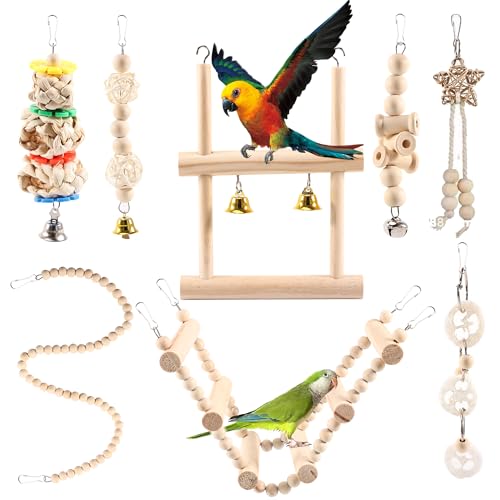 8 Stück Vogelspielzeug Wellensittich Spielzeug,Natur Sitzstangen Set für Vögel,Vogelkäfig Zubehör,Hängeschaukel für Papageien und Vögel,Sitzstangen für Wellensittiche,für Wellensittich Kanarienvogel von Editbar