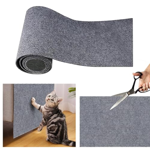 Editbar [200cmx40cm] Kratzmatte Selbstklebend für Katze,Kratzmatte Katze Grau,Zuschneidbare Katzenkratzteppich für Sofa Möbel Tür Kratzschutz, Katze Kratzbäume Kratztürme Ersatz von Editbar