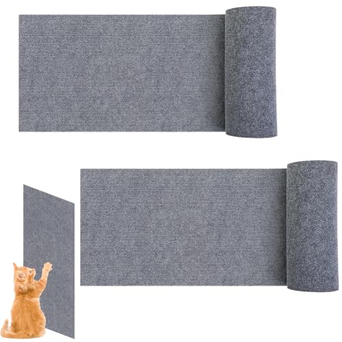 Editbar 2 Stück Selbstklebende Kratzmatte Katze,100 x 40 cm Wand Katzenkratzbrett,Zuschneidbare Katzenkratzteppich für Sofa Möbel Tür Kratzschutz, Katze Kratzbäume Kratztürme Ersatz(Grau) von Editbar