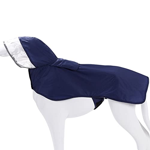 Edoxus Hunderegenmantel Wasserdicht Hundemantel Verstellbarer Nylon Hunde Regenjacke mit Kapuze und Reflektoren für Trockene & Sichere Gassigänge, Blau, XXL von Edoxus