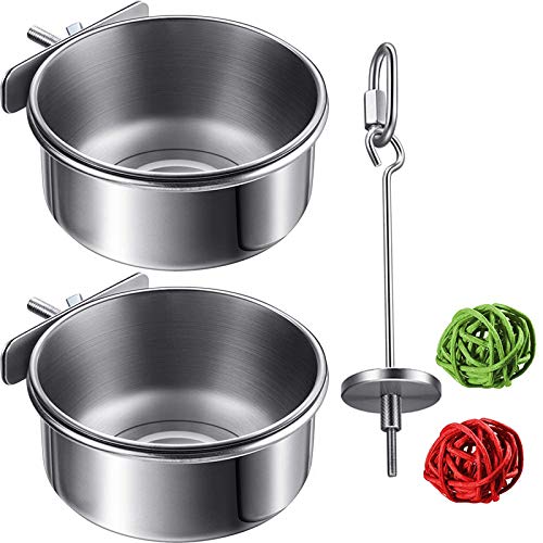 Eduuyvee 5 Paket Edelstahl HäUschen Set Papagei FüTterung Geschirr Becher Futter Wasser Schalen Vogelfutter Halter für KäFige Kleintiere von Eduuyvee