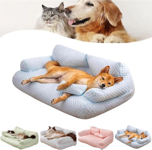 Ice Silk Cooling Pet Bed Breathable Washable Dog Sofa Bed,Dog Cooling Bed Summer Sleeping Cool Ice Silk Bed,Cats Breathable Washable Pet Beds,Removable and Washable Pet Bed (Blue, L) von Eeiiey