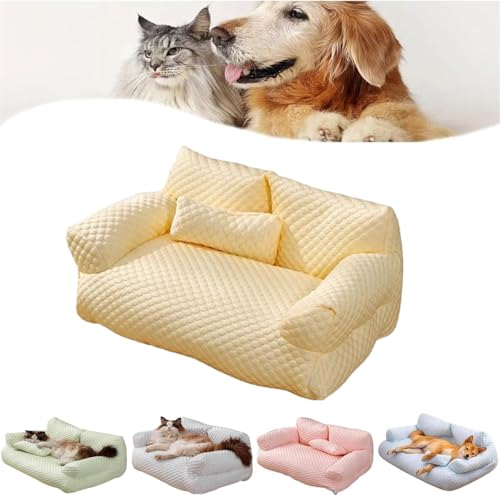 Ice Silk Cooling Pet Bed Breathable Washable Dog Sofa Bed,Dog Cooling Bed Summer Sleeping Cool Ice Silk Bed,Cats Breathable Washable Pet Beds,Removable and Washable Pet Bed (Yellow, L) von Eeiiey