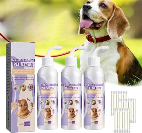 Pet Ear Cleaner - Infection Treatment for Dogs & Cats,Cat Ear Wax Cleaner, Pet Ear Rinse for Dogs,Soothes Pet Ear,Dog Ear Infection Treatment Solution,Animal Cleaning Ears,Removes Wax (3 Pcs) von Eeiiey