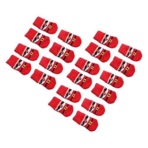 Eeneme 5sets Hundesocken Herbst Winter Warm Elastisch rutschfest Roter Hintergrund Alter Mann Muster Heimtierbedarf Weihnachten (M) von Eeneme