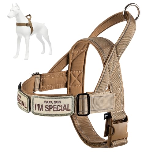 Hundegeschirr Verstellbar für Kleine Mittlere Große Hunde, Reflektierend Ausbruchsicher Ohne Zug, Hundegeschirr Jagd Training Outdoor Schwarz XL (BROWN-XL) von Eeyfarog