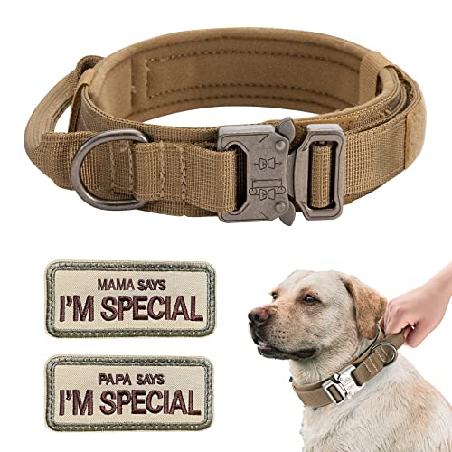 Hundehalsband Verstellbar mit Kontrollgriff, Taktisch Halsband Nylon, Hunde Halsband Gepolstert, Metallschnalle, für Mittlere Große Hunde Jagd Training Outdoor, Braun L von Eeyfarog