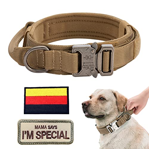 Hundehalsband Verstellbar mit Kontrollgriff, Taktisch Halsband Nylon, Hunde Halsband Gepolstert, Metallschnalle, für Mittlere Große Hunde Jagd Training Outdoor, K9 Braun M Breit von Eeyfarog