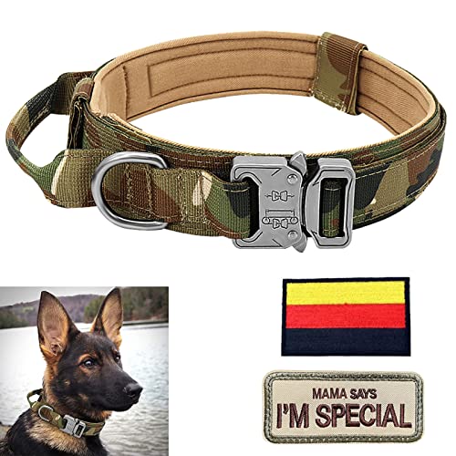 Hundehalsband Verstellbar mit Kontrollgriff, Taktisch Halsband Nylon, Hunde Halsband Gepolstert, Metallschnalle, für Mittlere Große Hunde Jagd Training Outdoor, Grün L Breit von Eeyfarog