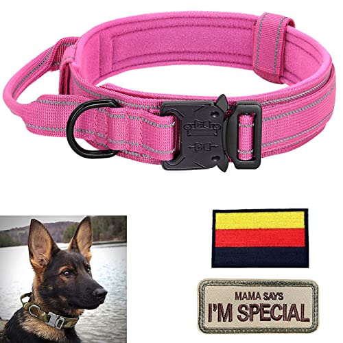 Hundehalsband Verstellbar mit Kontrollgriff, Taktisch Halsband Nylon, Hunde Halsband Gepolstert, Metallschnalle, für Mittlere Große Hunde Jagd Training Outdoor, Rosa L Breit von Eeyfarog