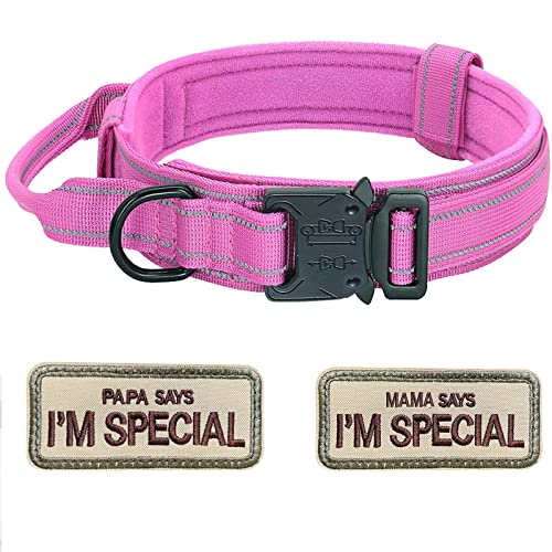 Hundehalsband Verstellbar mit Kontrollgriff, Taktisch Halsband Nylon, Hunde Halsband Gepolstert, Metallschnalle, für Mittlere Große Hunde Jagd Training Outdoor, Rosa L von Eeyfarog