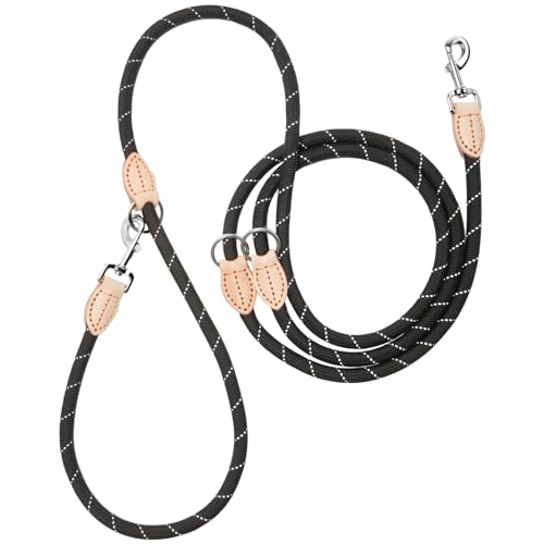 Hundeleine 3m Große Hunde Doppelleine Reflektierend, Premium Hunde Leine 3fach Verstellbar Umhängeleine aus Nylon, Führleine Hund Rund und Bissfest mit 2 Karabiner, Dog Leash 12mm von Eeyfarog