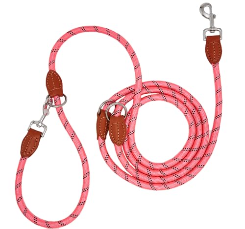 Hundeleine 3m für Große Mittelgroße Hunde mit Reflektierend Führleine Verstellbare Nylon Doppelleine aus Nylon mit 2 Karabinerhaken 3 Ringen14mm Rot von Eeyfarog