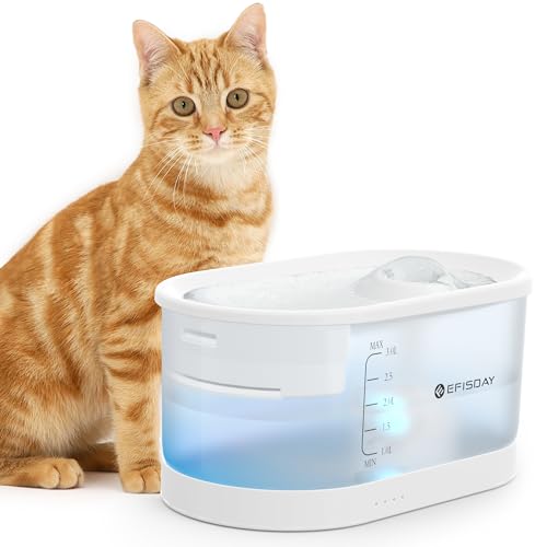 EFISDAY Kabelloser Katzenwasserbrunnen Kabellos, 3L/100oz Großer Automatischer Hundespender mit Ultra Leiser Pumpe, Bewegungssensor für Katzen und Hunde von Efisday