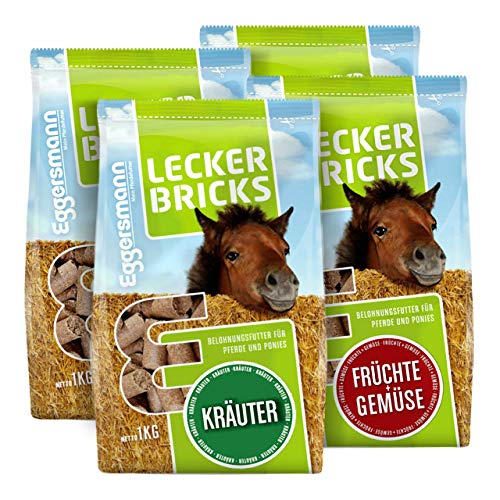 Eggersmann Lecker Bricks 4er Set – Pferdeleckerlis Mix Kräuter & Früchte+Gemüse – Belohnungsfutter Leckerli-Set 4 x 1 kg von Eggersmann Mein Pferdefutter