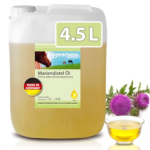 Eggersmann Mein Pferdefutter Mariendistel-Öl 4,5 l - Kaltgepresstes Mariendistelöl für Pferde - Unterstützt den Fellwechsel & das Immunsystem - Einzelfuttermittel mit Vitaminen & Mineralstoffen von Eggersmann Mein Pferdefutter