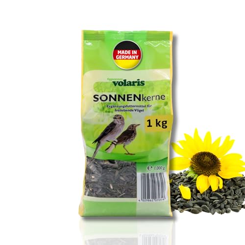 Eggersmann volaris 1 kg Sonnenkerne | Sonnenblumenkerne | Vogelfutter Wildvögel ganzjährig | Wildvogelfutter für das ganze Jahr | Fettreiches Streufutter für alle Vogelarten von Eggersmann volaris