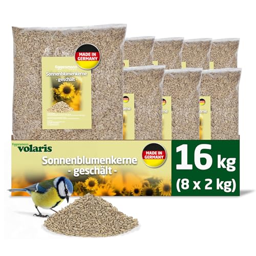 Eggersmann volaris Sonnenblumenkerne geschält 8X 2 kg – Hochwertiges Vogelfutter für Wildvögel – Geschälte Sonnenblumenkerne fett- & energiereich – Wildvogelfutter schalenfrei für Ganzjahresfütterung von Eggersmann volaris