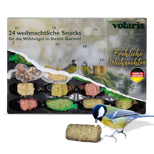 Eggersmann volaris Vogelfutter Adventskalender 2024 – 24 Snacks aus natürlichen Zutaten für Wildvögel – Meisenknödel, Körner- & Nussmischungen für Vögel – Perfekt für Vogelbeobachtung & als Geschenk von Eggersmann volaris