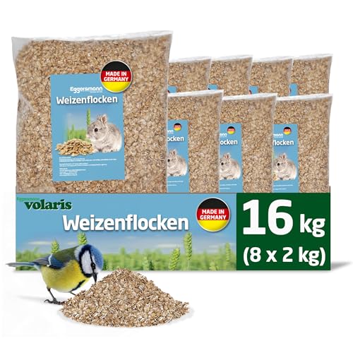 Eggersmann volaris Weizenflocken 8X 2 kg – Nährstoffreiches Vogelfutter für Wildvögel – Natürlicher Weizen ideal als Vogel-, Hühner- & Nagerfutter – Wildvogelfutter ganzjährig & energiereich von Eggersmann volaris