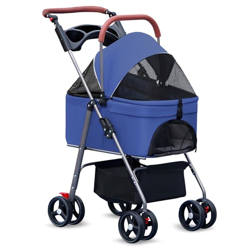 ehozirta Hunde-Kinderwagen, Haustier-Kinderwagen, zusammenklappbarer einfach zusammenklappbar mit herausnehmbarem Innenfutter, Sicherheitsgurt, Aufbewahrungskorb, Hunde-/Katzen-Welpen-Kinderwagen, 1 von ehozirta