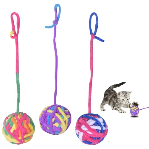 Ehuihuan 3er-Pack Katzenspielzeug, Katzen Spielzeug Katzenspielzeug WollbäLle, Spielzeug FüR Katzen Bunte WollgarnbäLle Mit Eingebauten GlöCkchen, BäLle Mit Seilen, Bunt von Ehuihuan